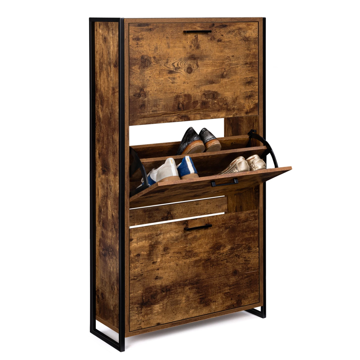 Meuble à chaussures 18 paires DAYTON 3 portes effet vieilli design industriel