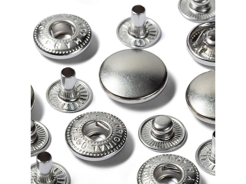 Prym Druckknöpfe Anorak Silber, 15 mm Nähfreie Druckknöpfe zum Nachfüllen