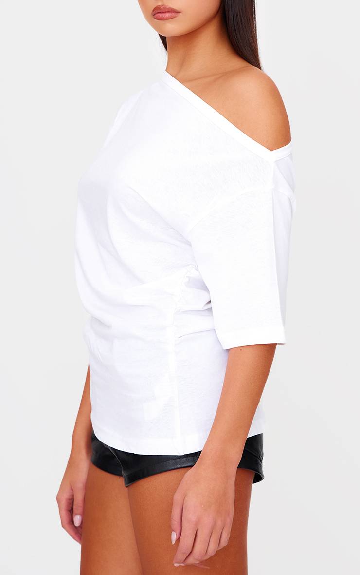 Blanc T-shirt À Détail Froncé Asymétrique Sur Le Côté