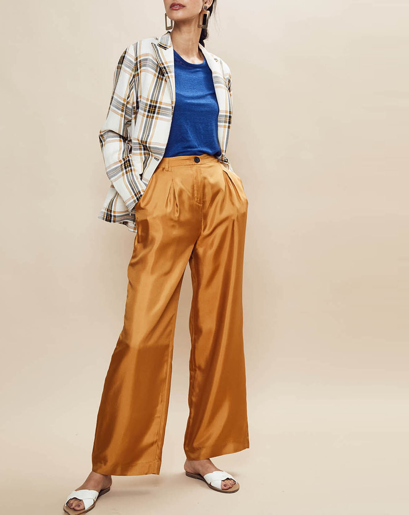 Chloé Stora Veste en Lin mélangé Valerio à carreaux écrue