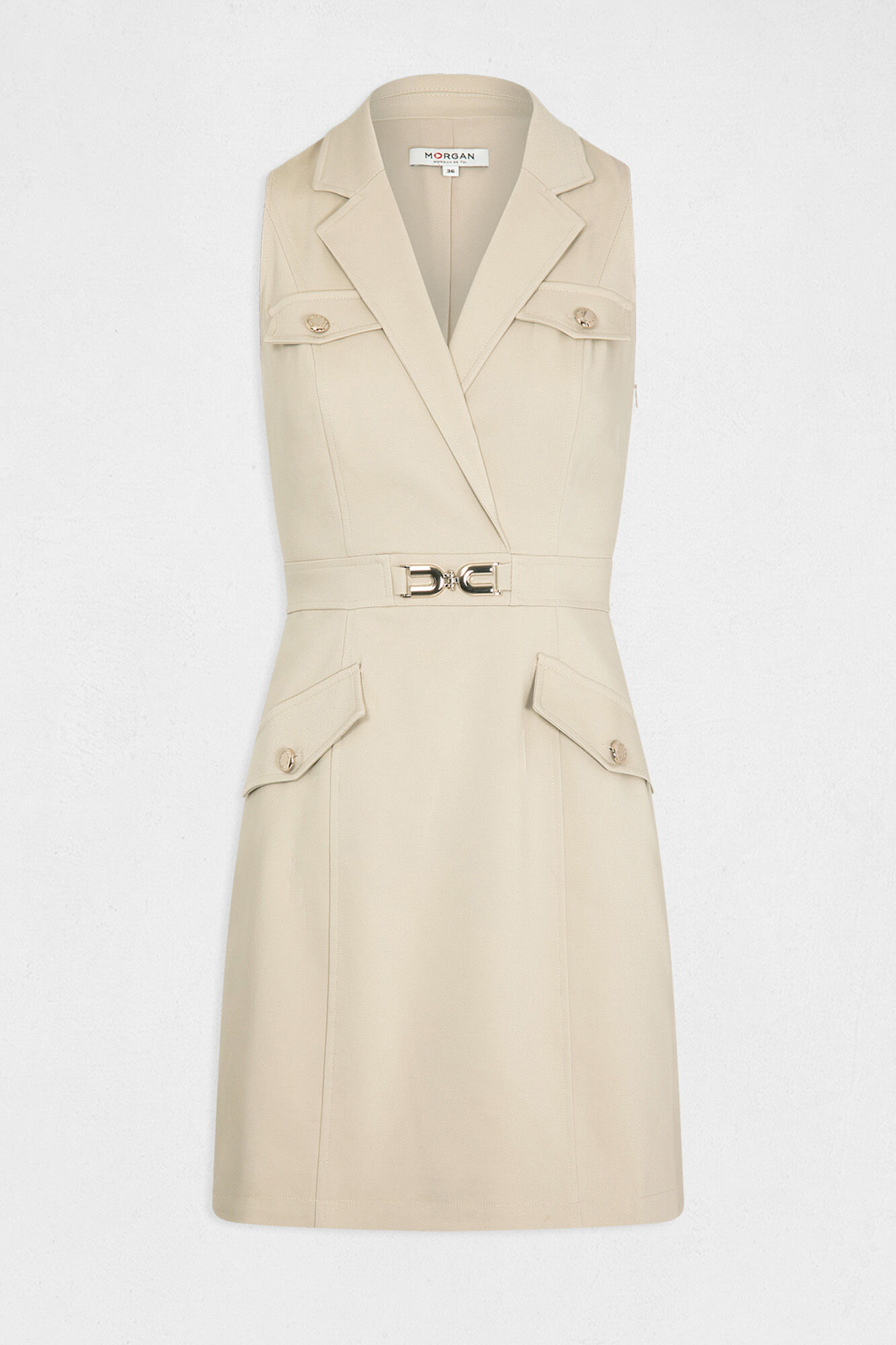 Vestido reto com detalhes metálicos - Bege