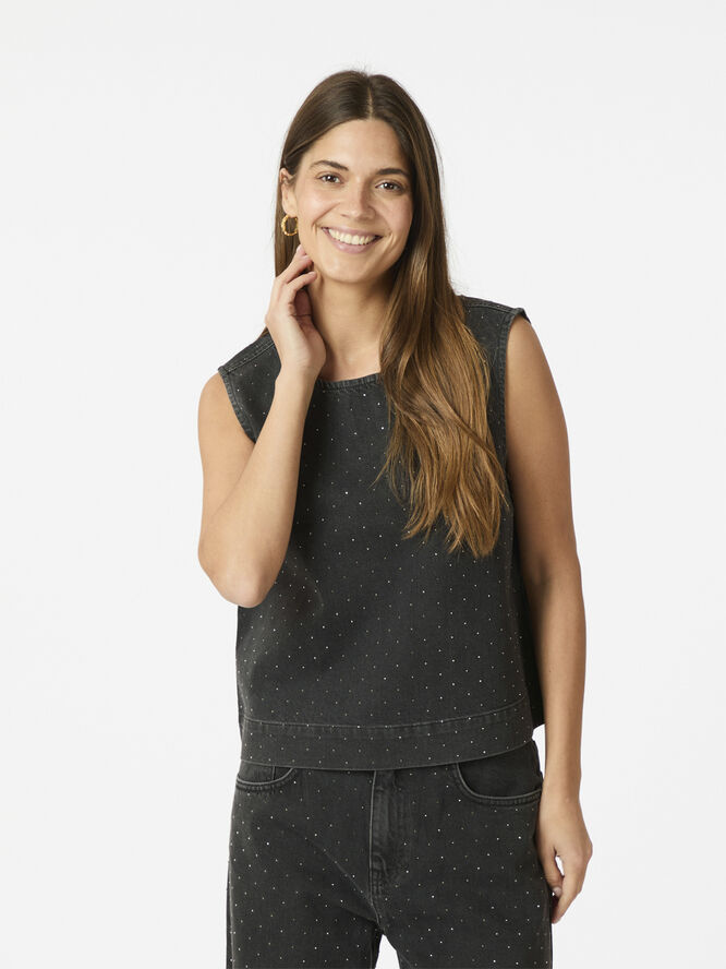 Neo Noir Rissa Bedazzled Denim Top Black
