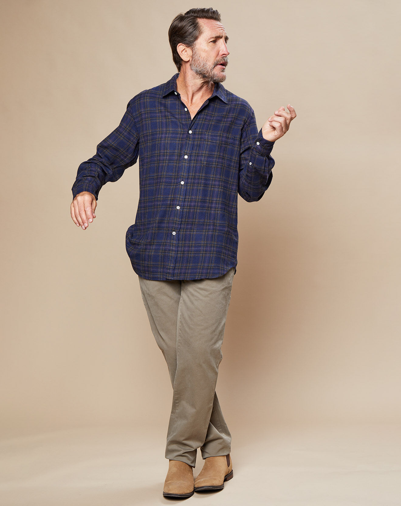 Hartford Chemise Slim en Flanelle de Coton Storm à carreaux marine/army