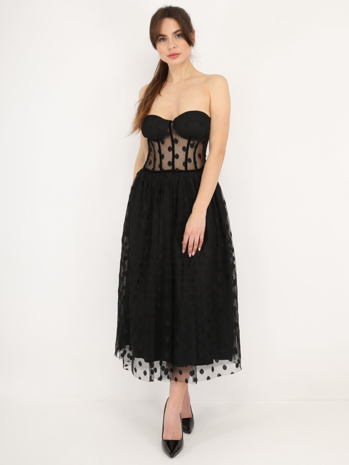 Robe corset en tulle à pois- Noir