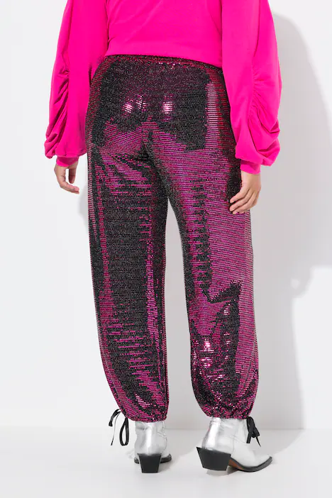Hose, gerades Bein, Paillettenoptik, Elastikbund, fuchsia pink