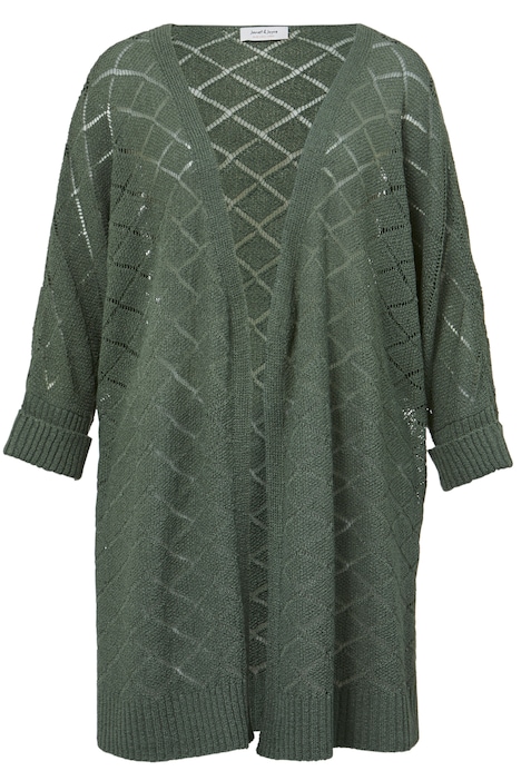 Strickjacke, oversized, Ajourstrick, offene Form, 3/4-Ärmel