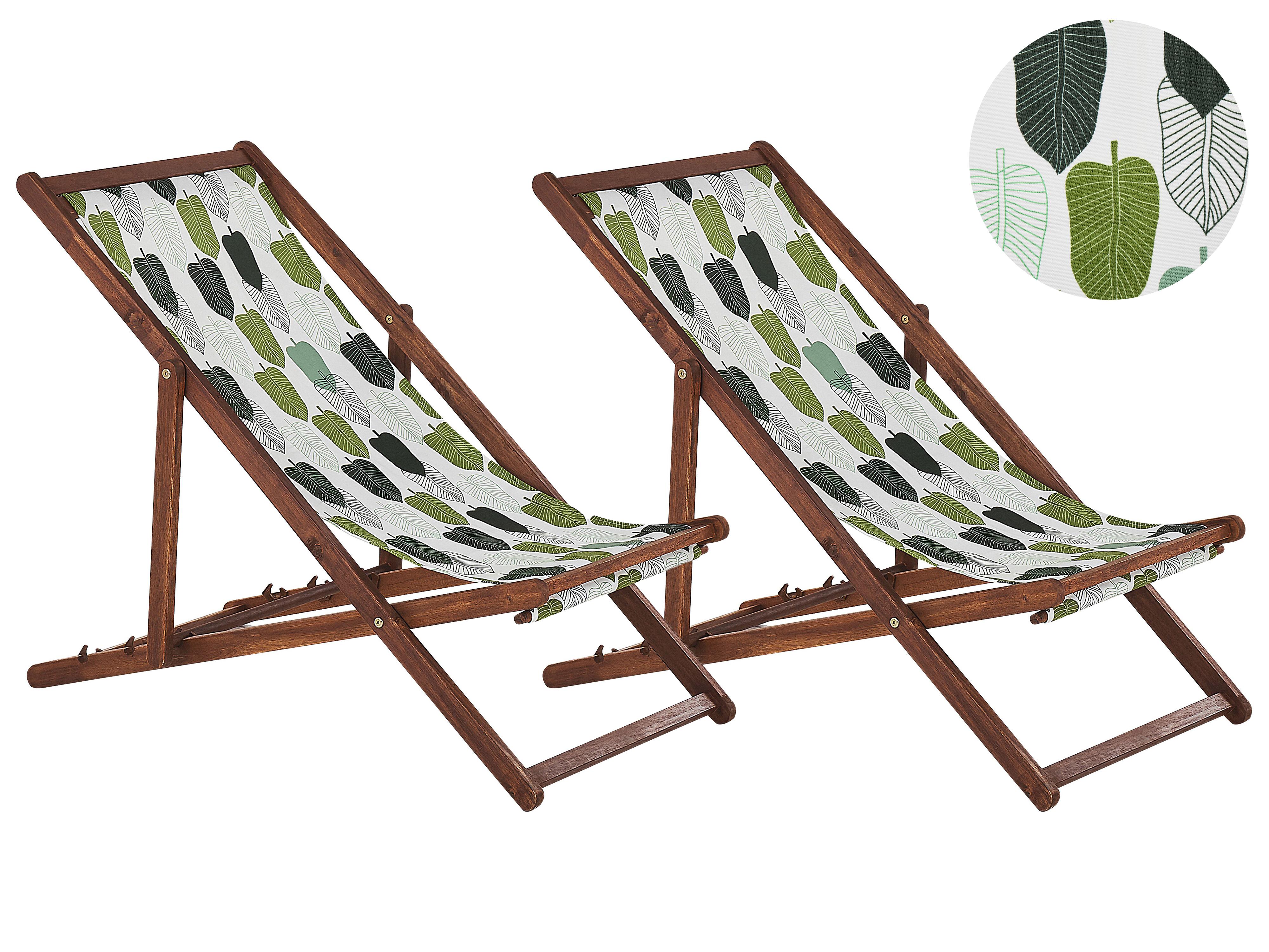 Set van 2 inklapbare ligstoelen ANZIO met vervangingshoezen Bloemen motief Acaciahout Donkerbruin