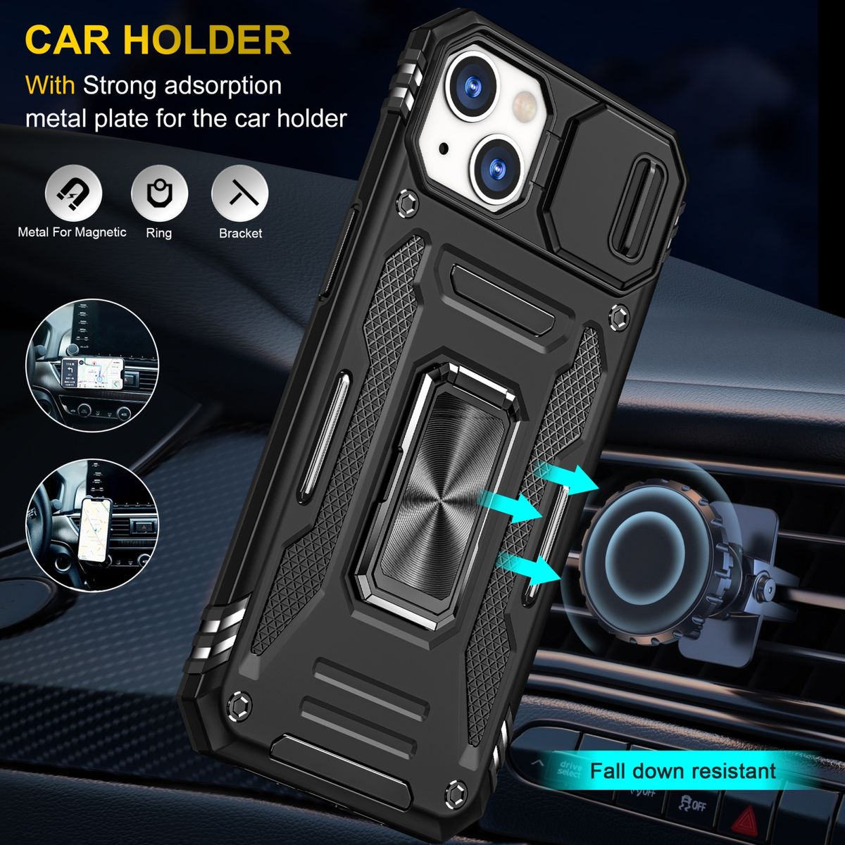 Hülle Handy Schutz für Apple iPhone 15 Case Cover Kamera Ständer Etuis Bumper