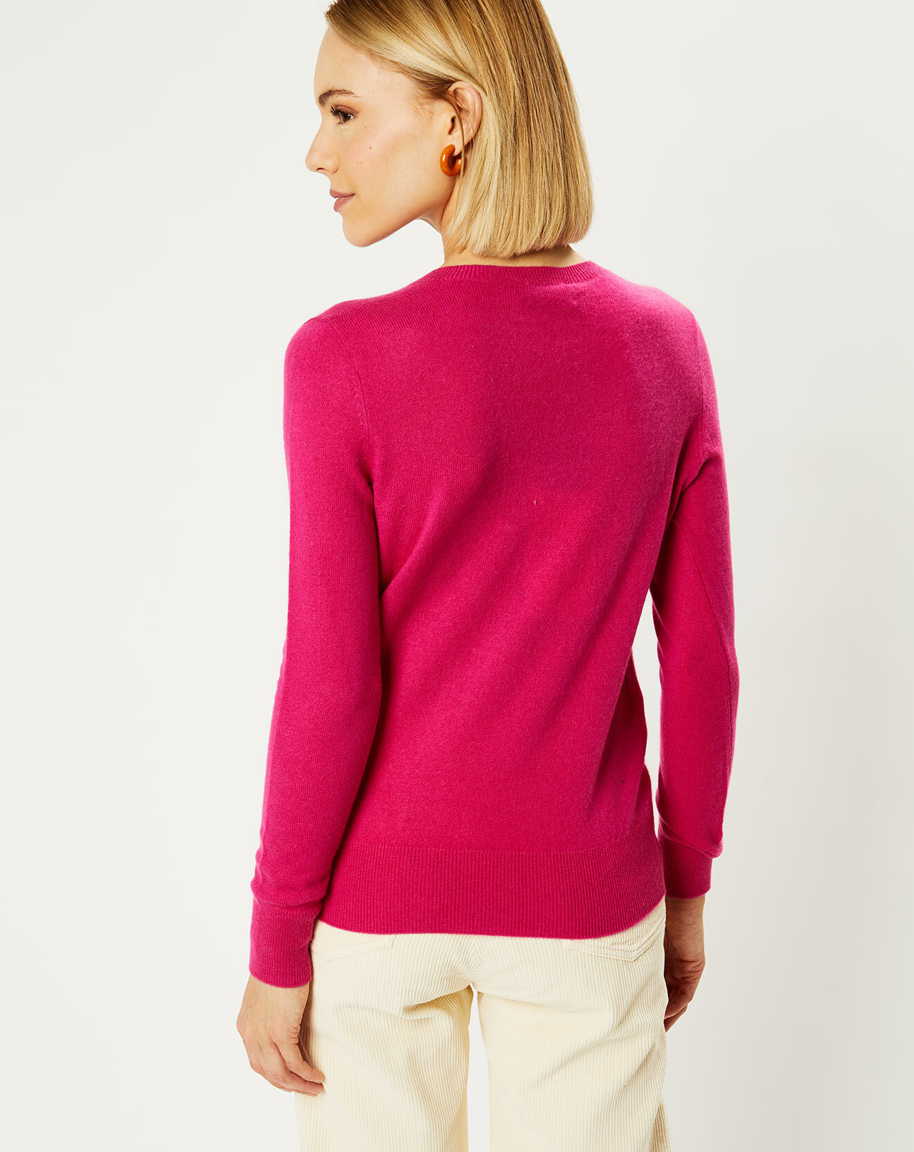 Galeries Lafayette Pull 100% Cachemire Zocon col V rose
