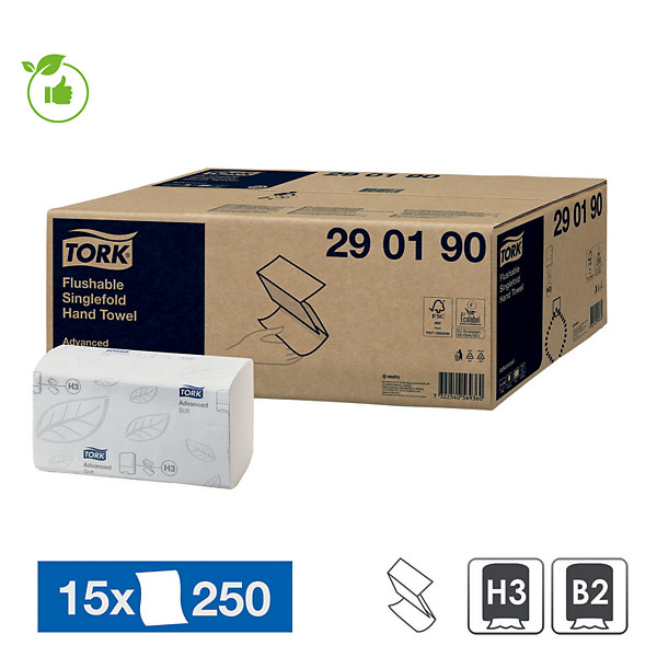 Essuie-mains enchevêtrés Tork Advanced Singlefold H3, 15 paquets de 250