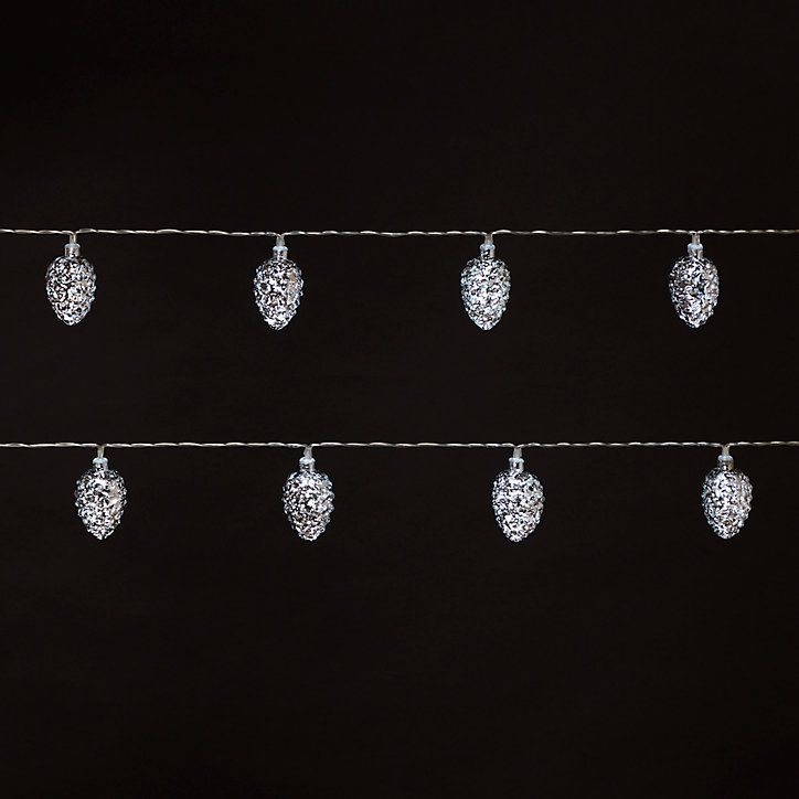 Guirlande lumineuse LED intérieure blanc froid câble transparent 2,55 m décor pomme de pin