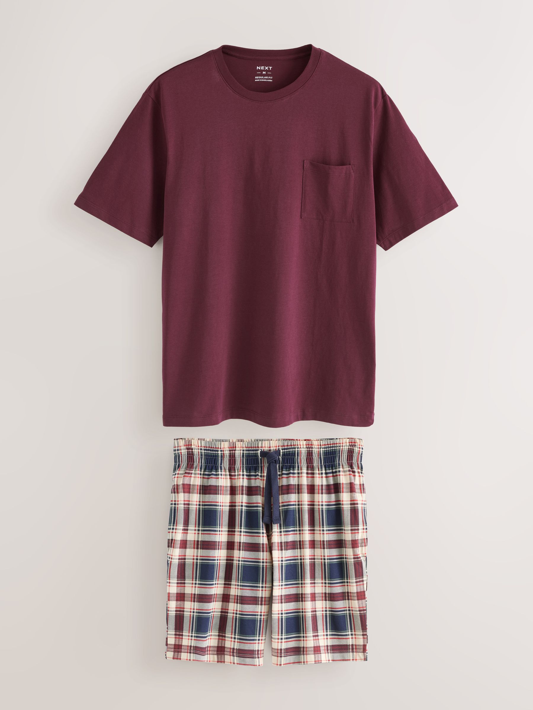 Rood/ecru - Geruite jersey korte pyjama's Set