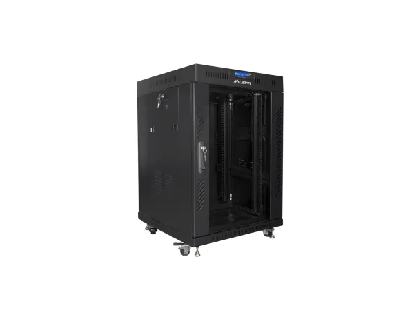 Lanberg - Rack kabinet - med display, 2 køleblæsere - sort, RAL 9004 - 15U - 19