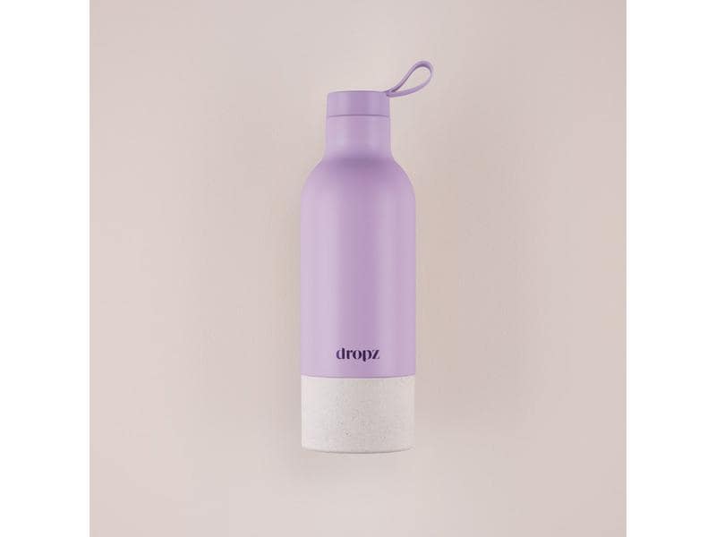 Dropz Trinkflasche 500 ml, Lavendel Doppelwandige Edelstahlflasche mit einem abschraubbaren Fach für dropz