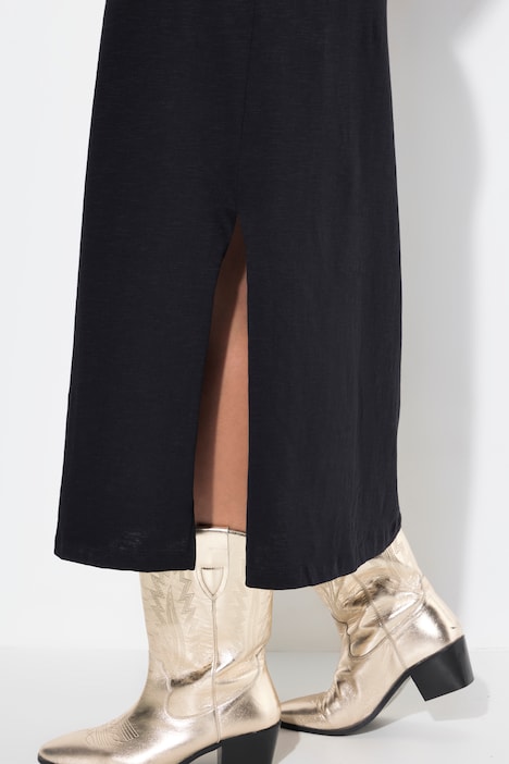 Jersey-Maxikleid, Rundhals, Halbarm, Seitenschlitze