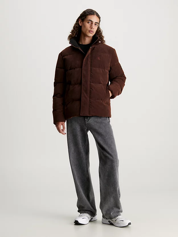 Jaqueta oversized de veludo cotelê com enchimento de plumas