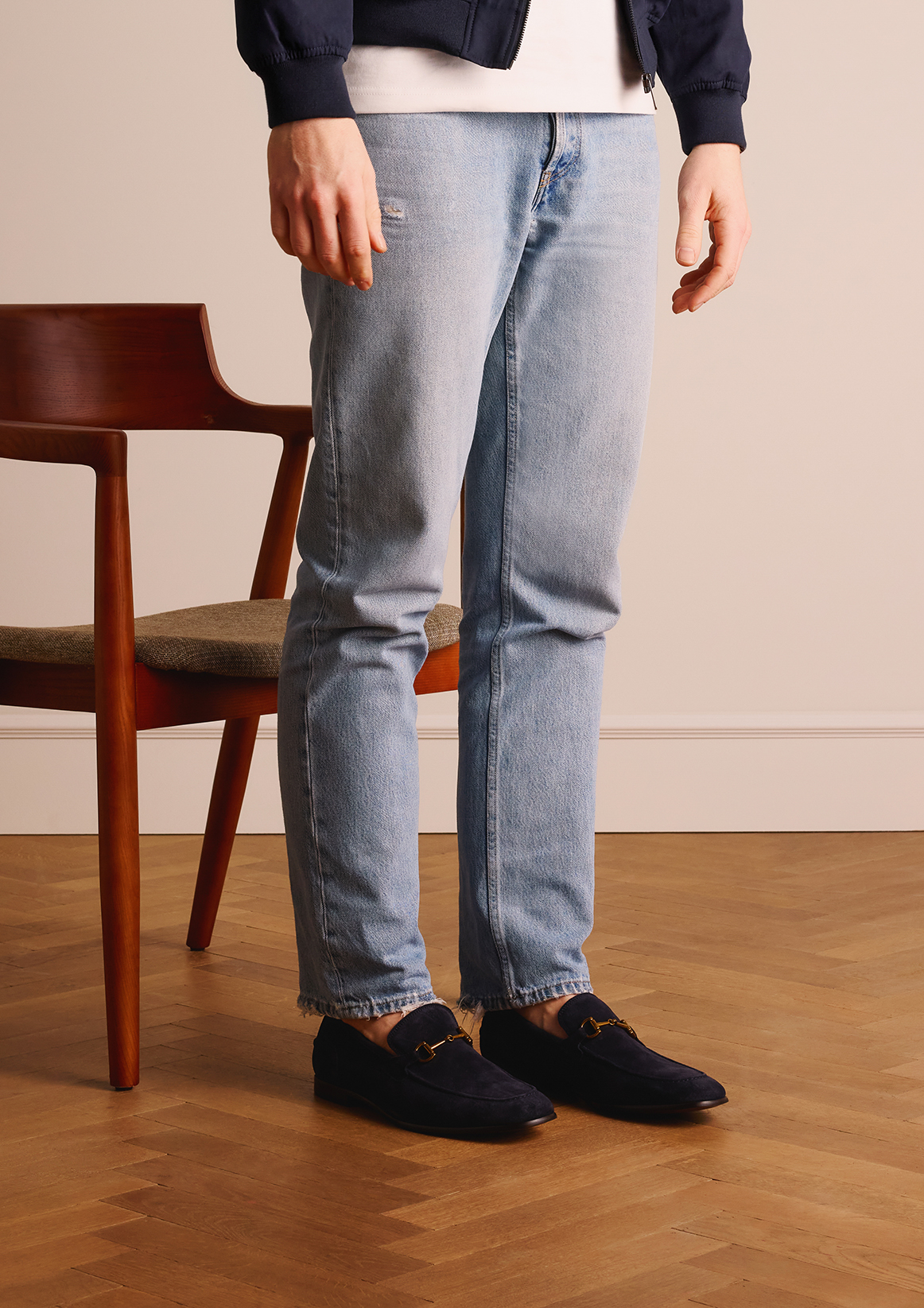 Blauwe suède loafers