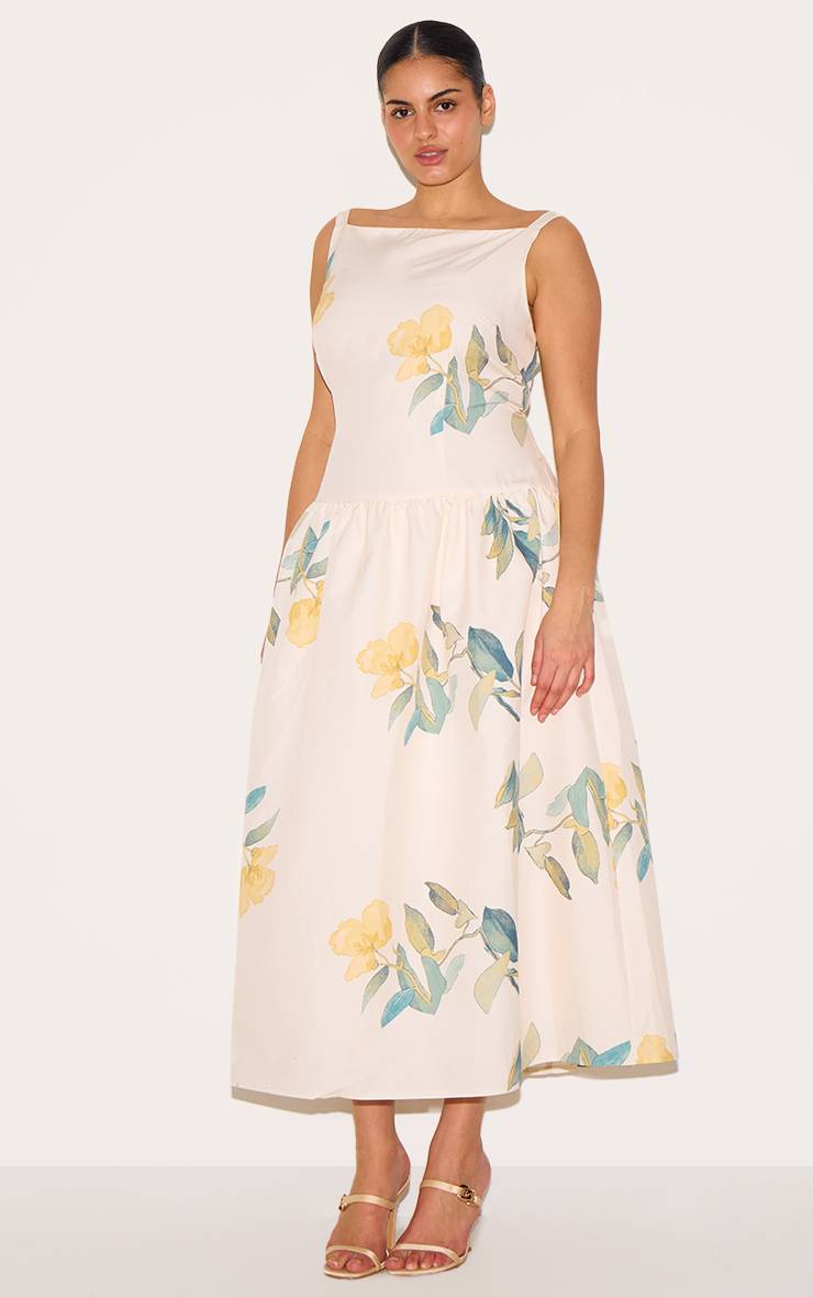 Jaune Robe Midaxi Grande Taille À Taille Basse Et Imprimé Floral
