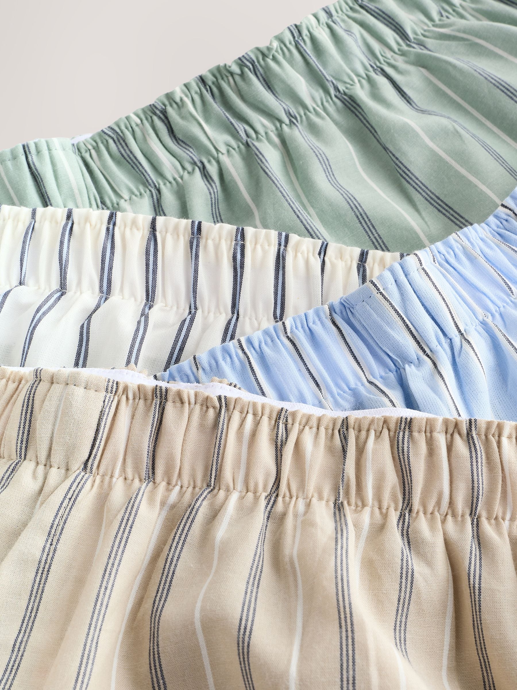 Blauw groen gestreept - Verpakking van 4 - Geweven boxershorts van puur katoen