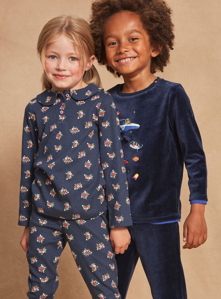 Pyjama bleu marine à imprimé fleuri