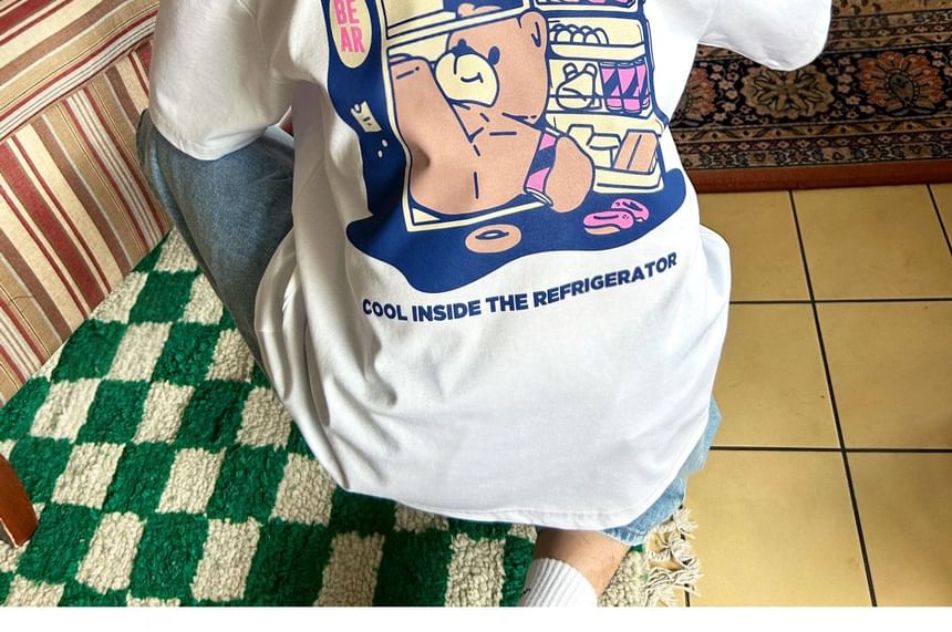 SeoulPop - T-shirt met korte mouwen en dierenprint en losse pasvorm