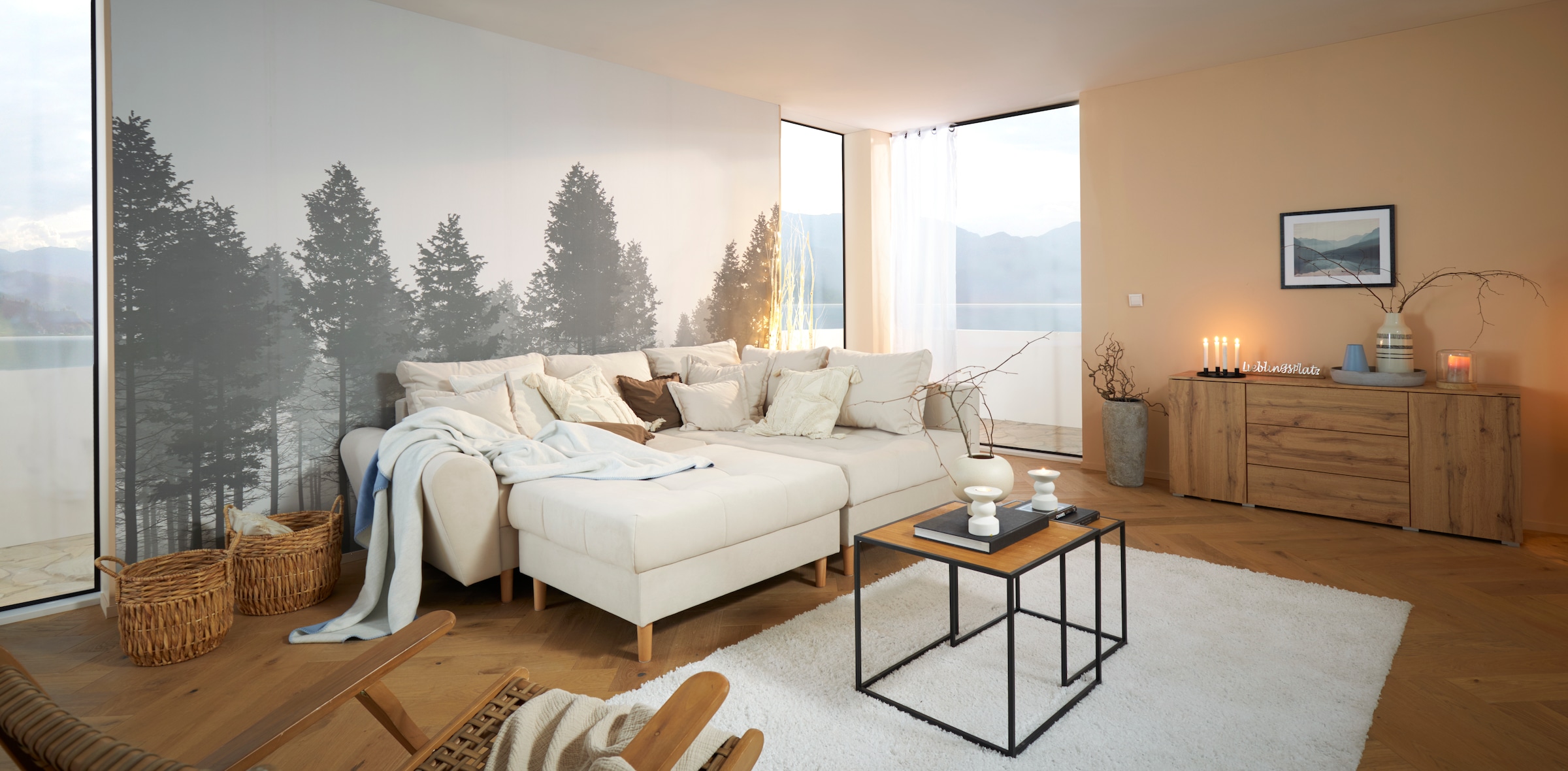 Home affaire Ecksofa »Rice L-Form, B: 223 cm« Set: Sofa & Hocker, mit 3 Zierkissen, Federkern
