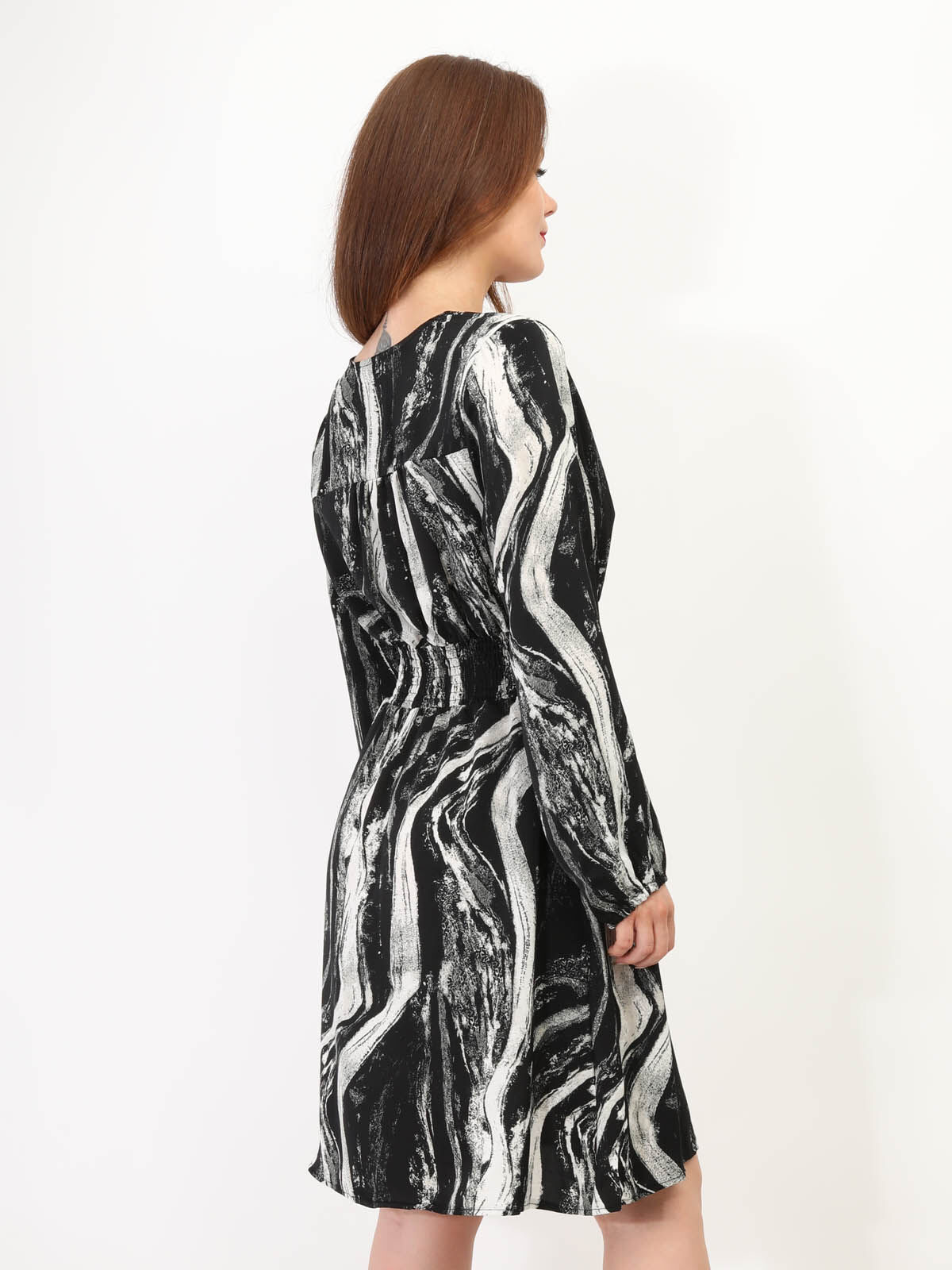 Robe évasée à motif mabré- Noir
