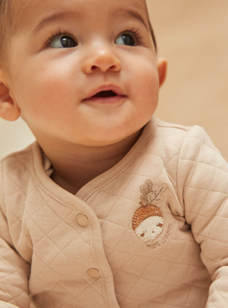 Veste réversible beige et écru en tubique et jersey