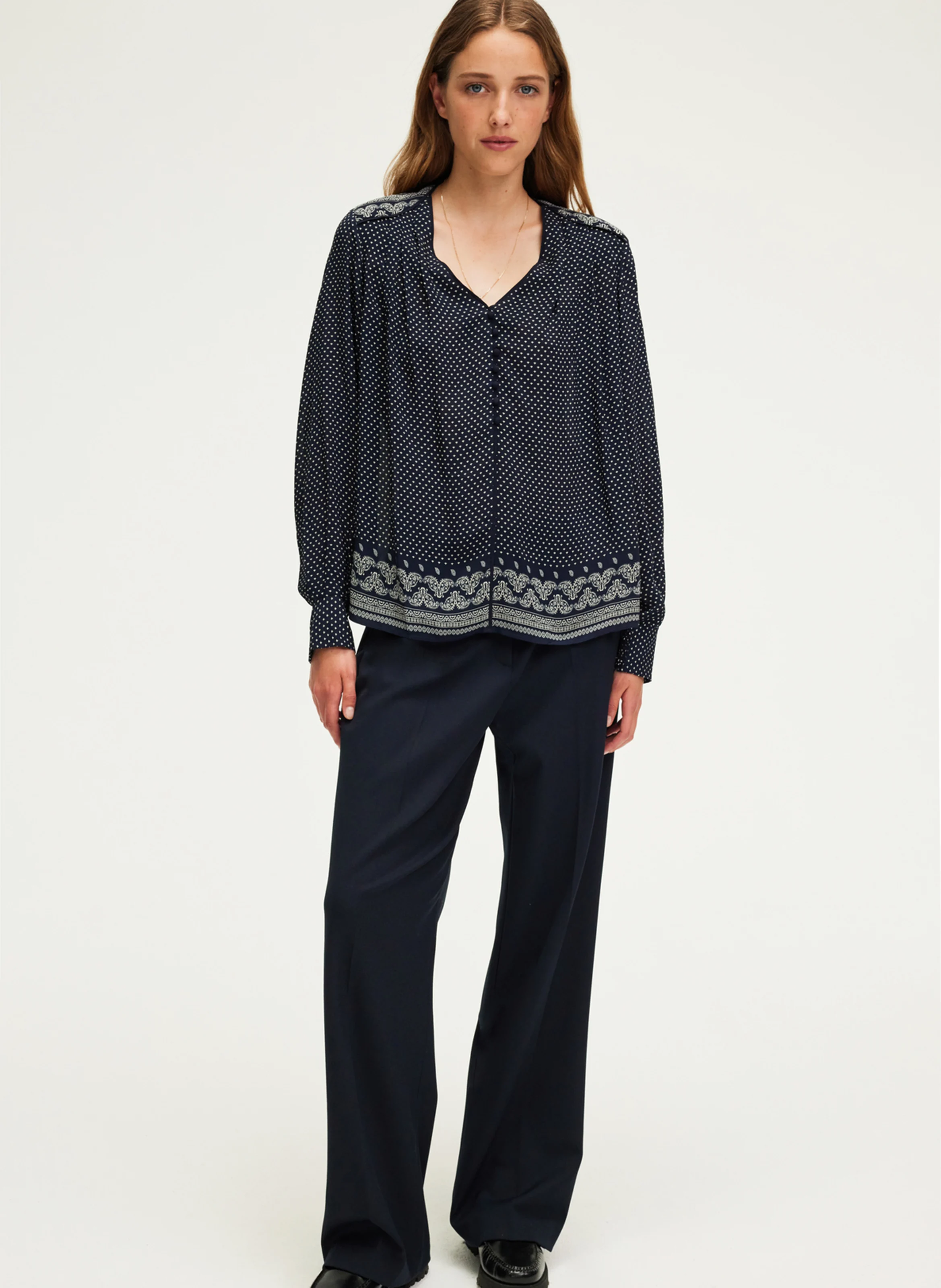 BELYS - Blouse droite fluide imprimée | Bleu
