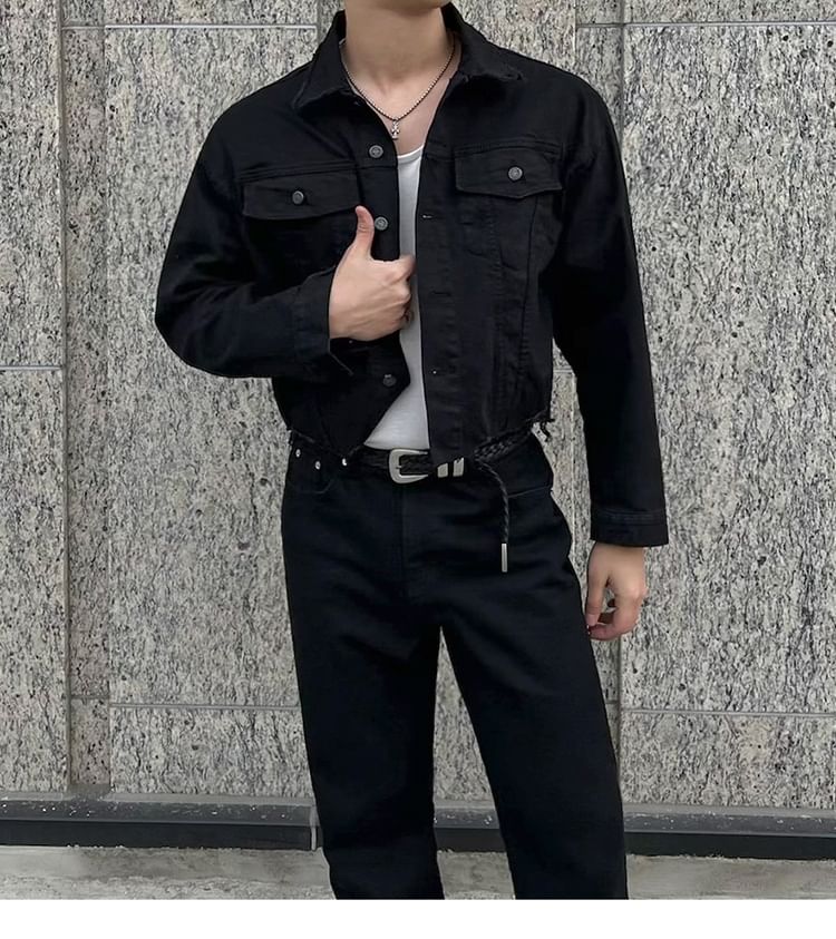 MRCYC - Cropped denim jack met reverskraag