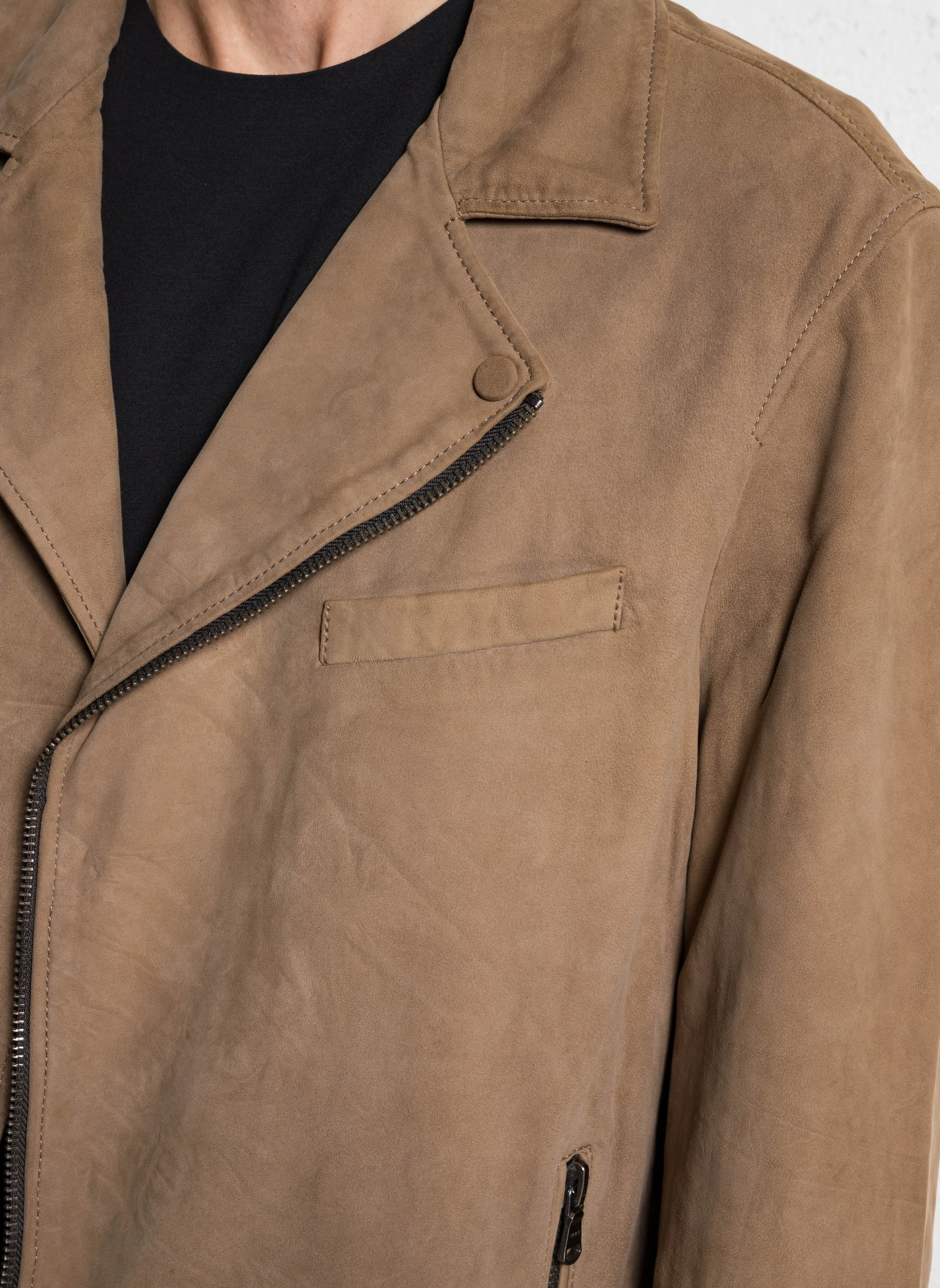 Veste droit en cuir velours | Beige