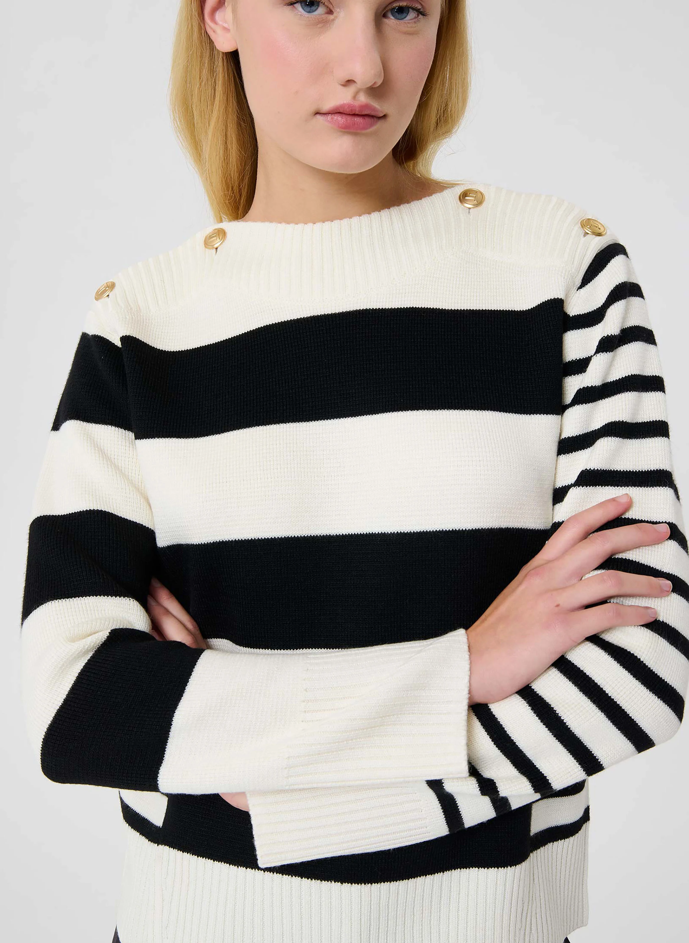 POETESSE - Pull large rayé marinière | Beige