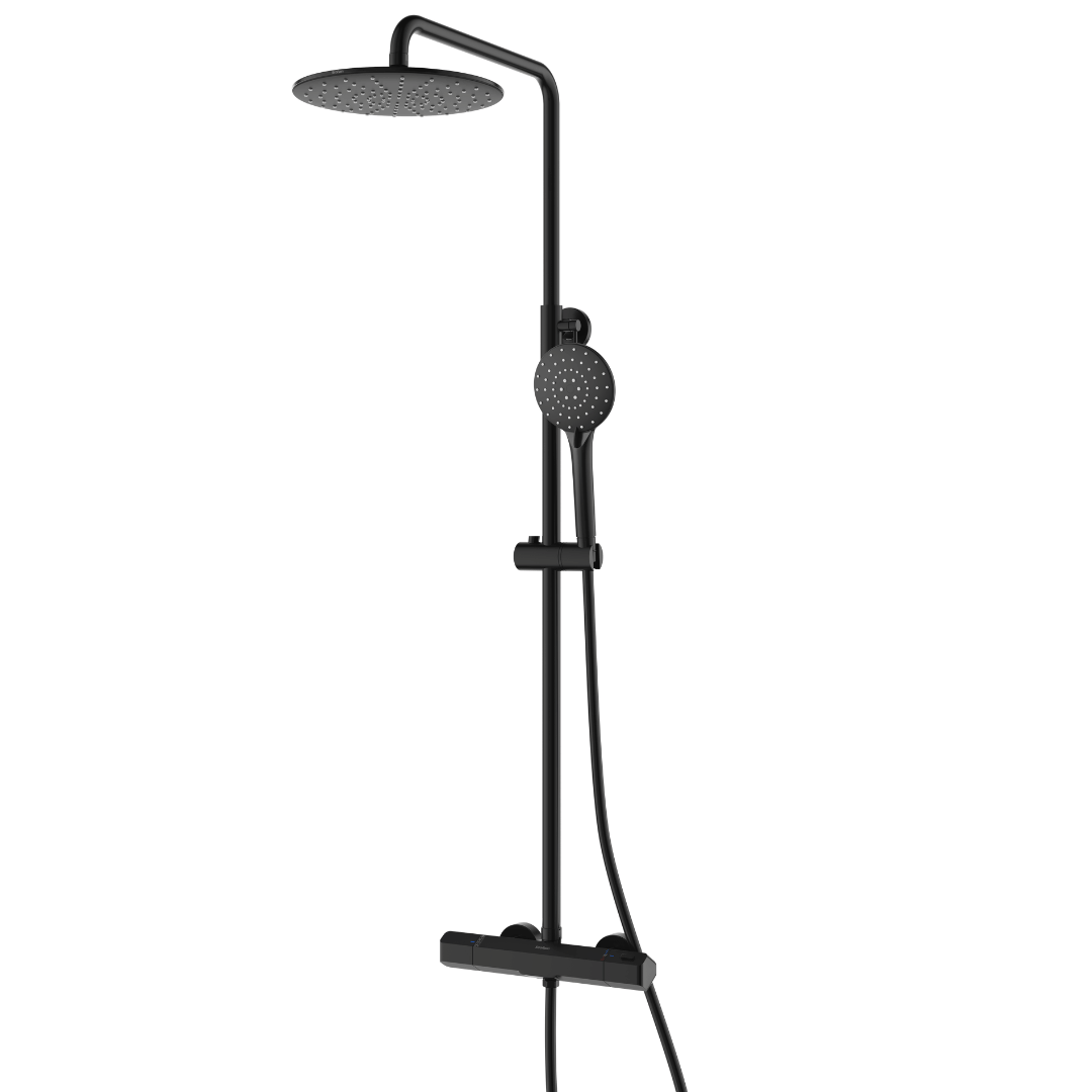 EcoRain Waterbesparende Regendoucheset Glenn 23 cm Zwart met Thermostaatmengkraan - 30% Waterbesparing - Moderne Regendoucheset - Handdouche 12 cm - Universele Douchekop - Antikalk Douchekop