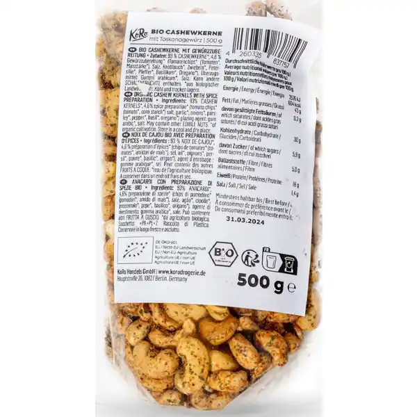 Bio Cashewkerne mit Toskanagewürz