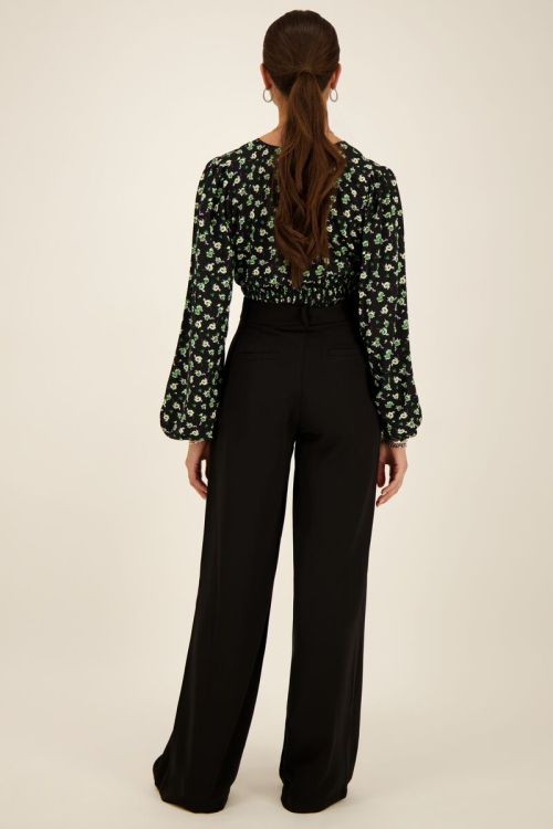 Zwart geplooide wide leg pantalon