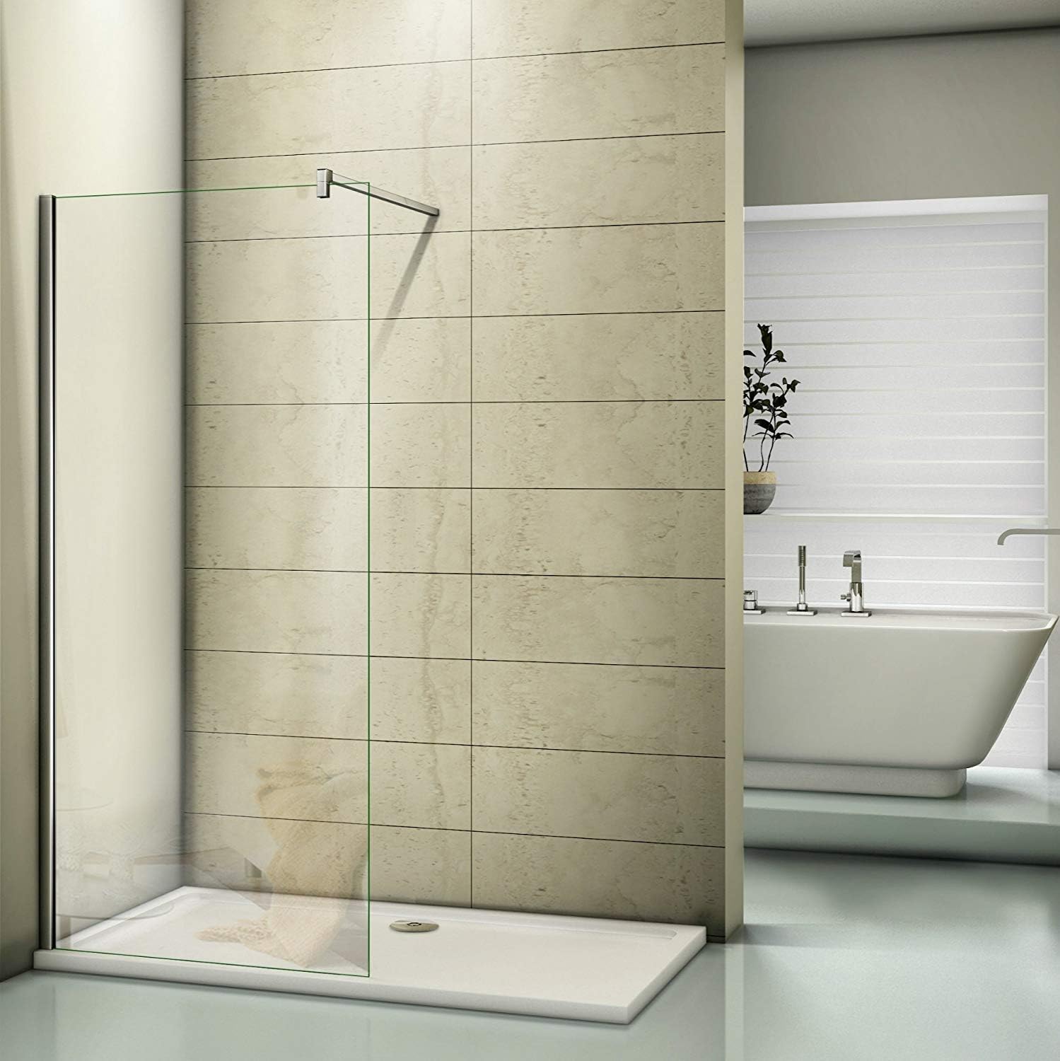 AICA Duschwand 40x200cm Walk in Dusche Duschtrennwand 8mm Easy-clean Nano Glas Duschabtrennung mit Stabilisierungsstange