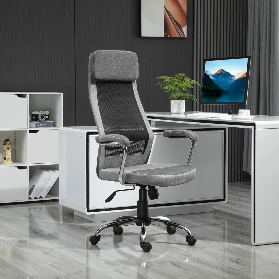 Vinsetto Bürostuhl ergonomisch und mit hoher Rückenlehne Hellgrau, Schwarz