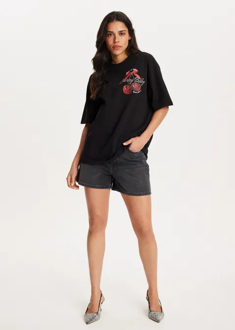 T-shirt met print kers zwart (ZWART)