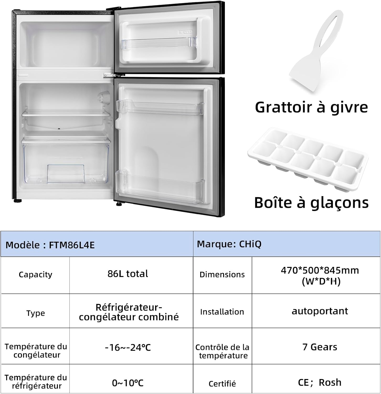 Réfrigérateur CHIQ FTM86L4E, 86 L (61/25), foncé
