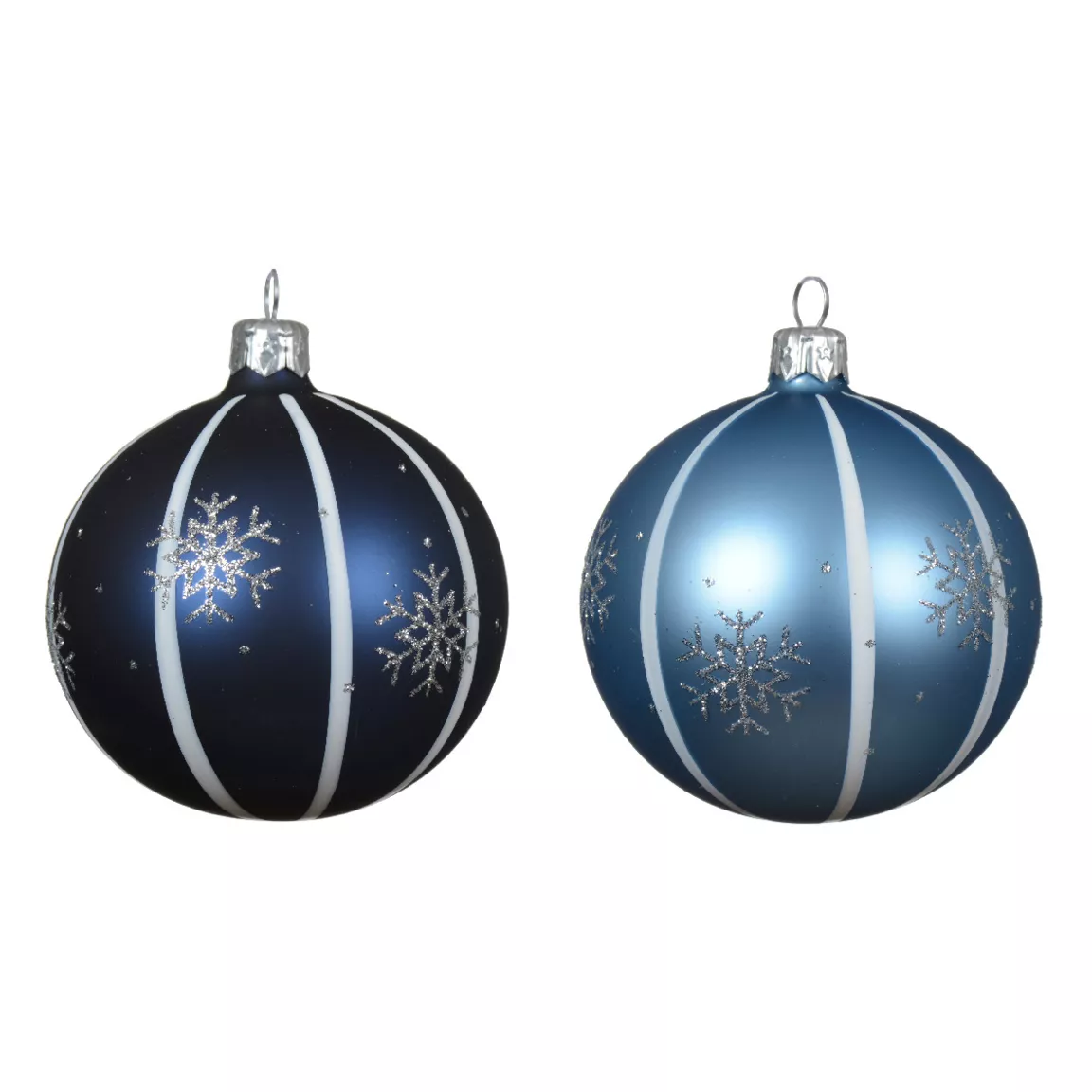 Lot de 6 boules de Noël en verre (D80 mm) Flocons de Nuit Bleu