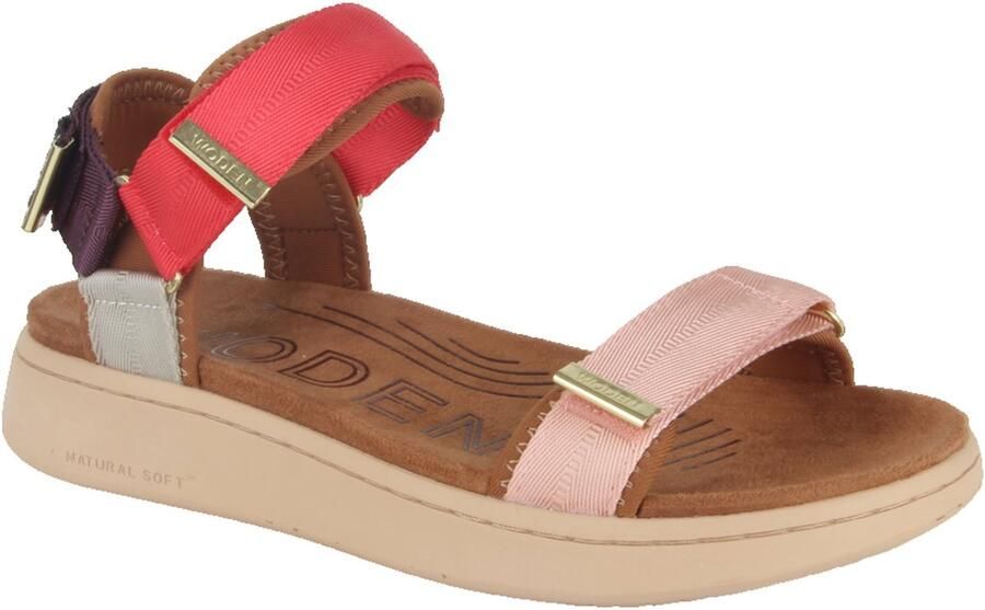 Woden Dames Platte sandalen Line Multi Textiel Plateauzool