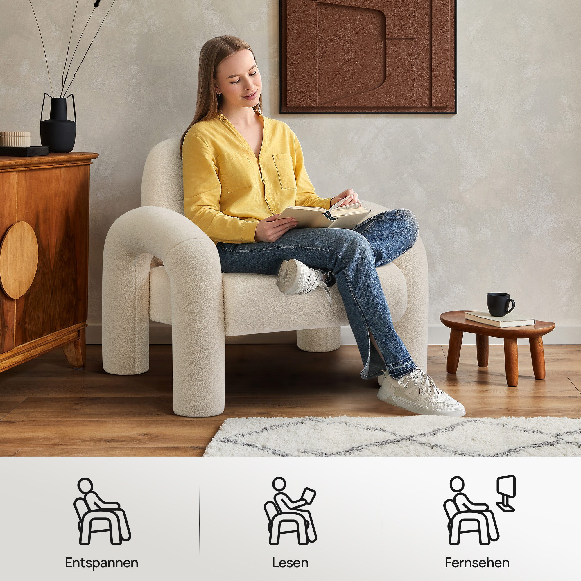 Makika Loungesessel Einzelsofa Lia aus Bouclé in Weiß