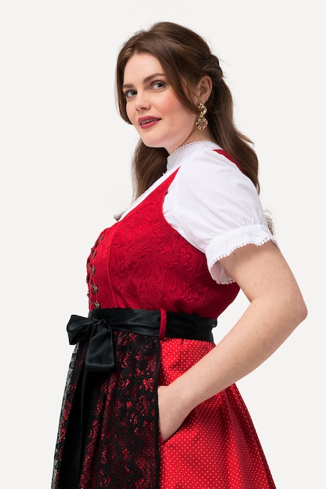 Dirndl, Spitzenschürze, Carree-Ausschnitt, ärmellos