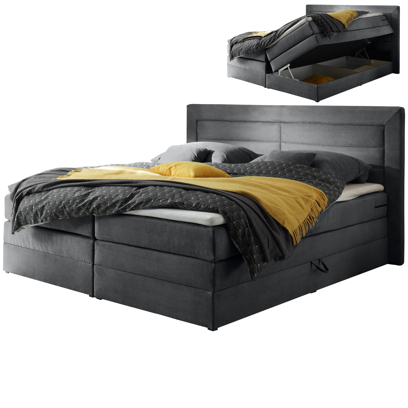 Boxspringbett - dunkelgrau - H2 - 180x200 cm