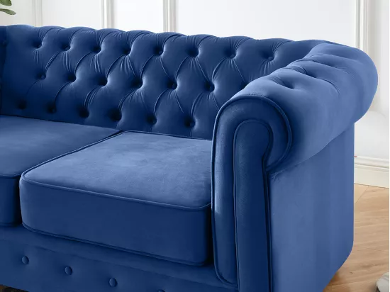 Canapé 2 places CHESTERFIELD - Velours bleu roi