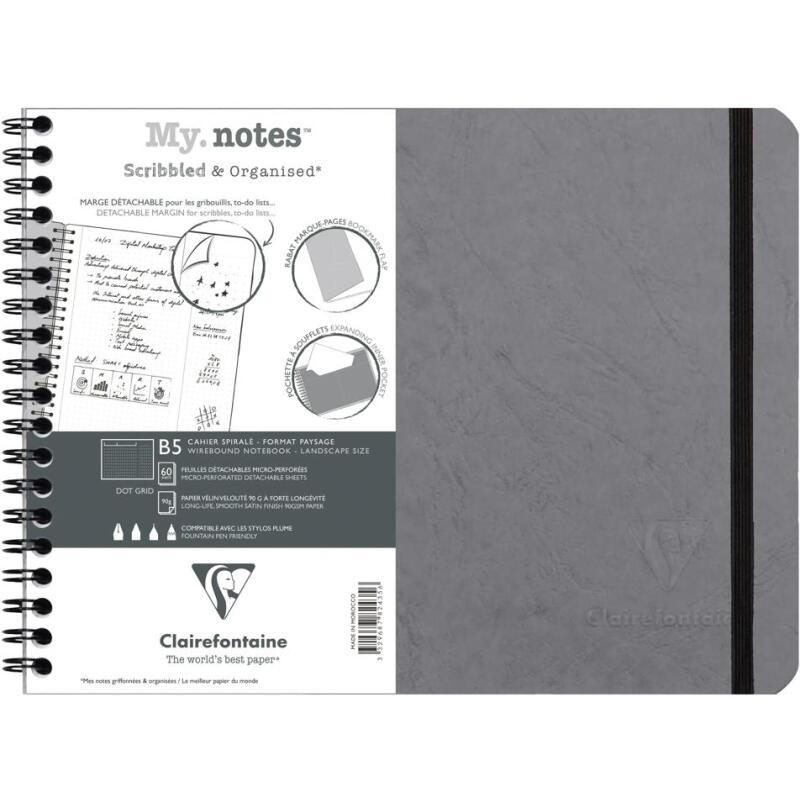 My.Notes Age Bag cahier reliure intégrale à marges détachables B5 paysage 120 pages détachables DOT + cadre en-tête - Gris