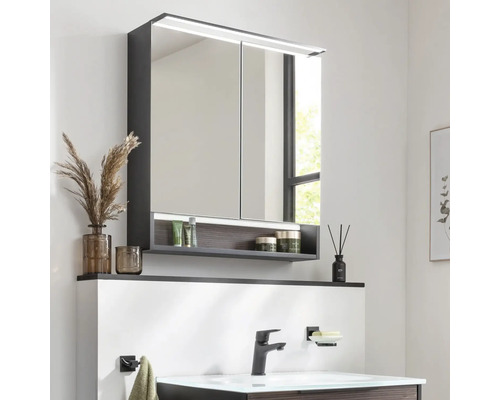 FACKELMANN B.Paris spiegelkast, 70 x 15,6 x 71,8 cm, matzwart, 2-deurs, LED, IP20