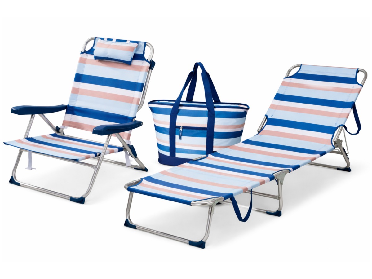 Hem strandset 3-delig met strandstoel, ligbed en koeltas - blue