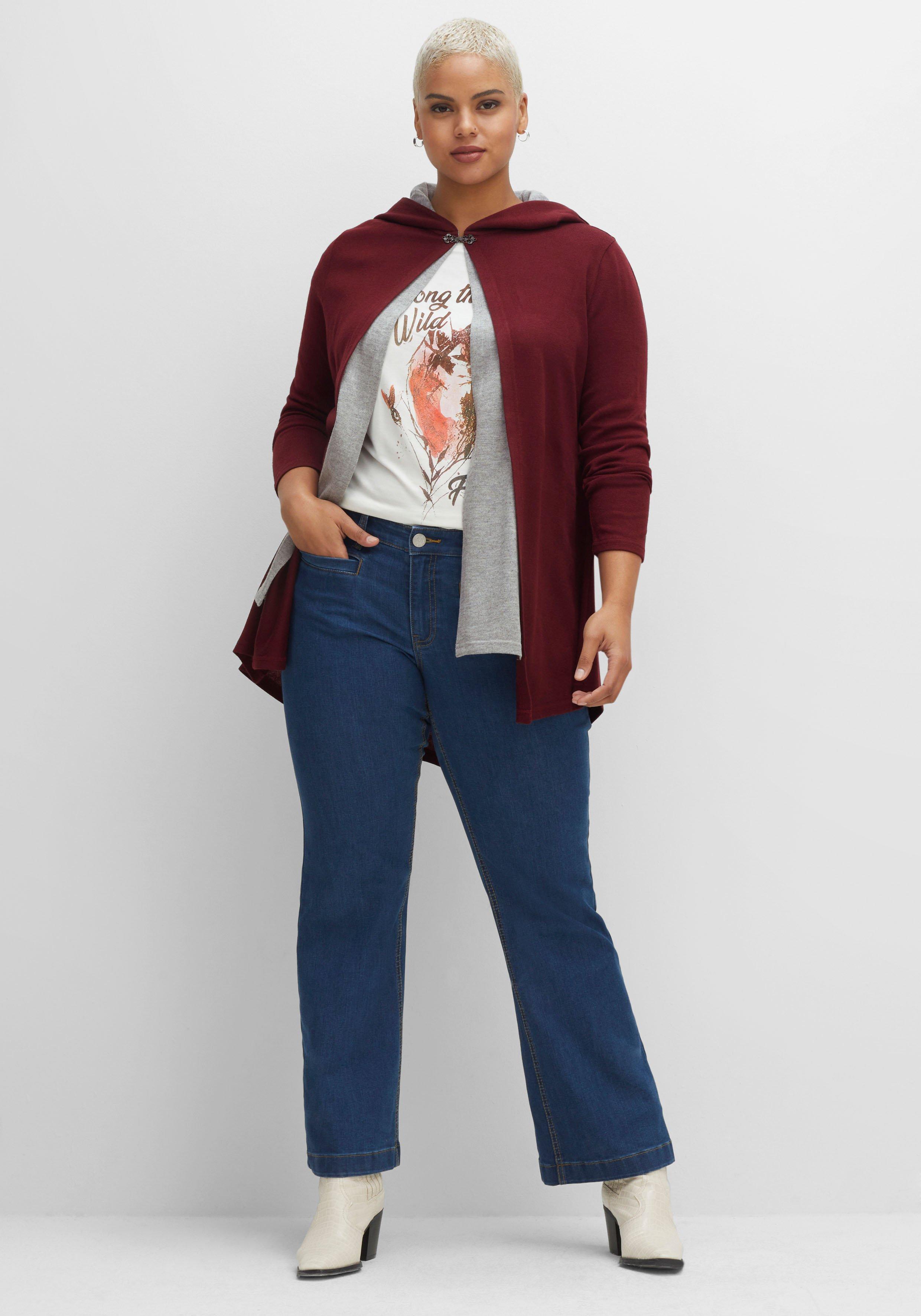 Longstrickjacke mit Kapuze, in Lagenoptik