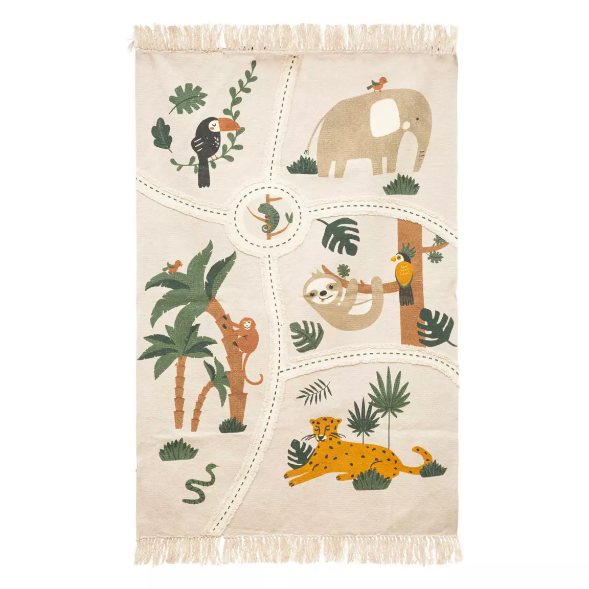 Tapis coton enfant (150 x 100 cm) Carte jungle Multicolore